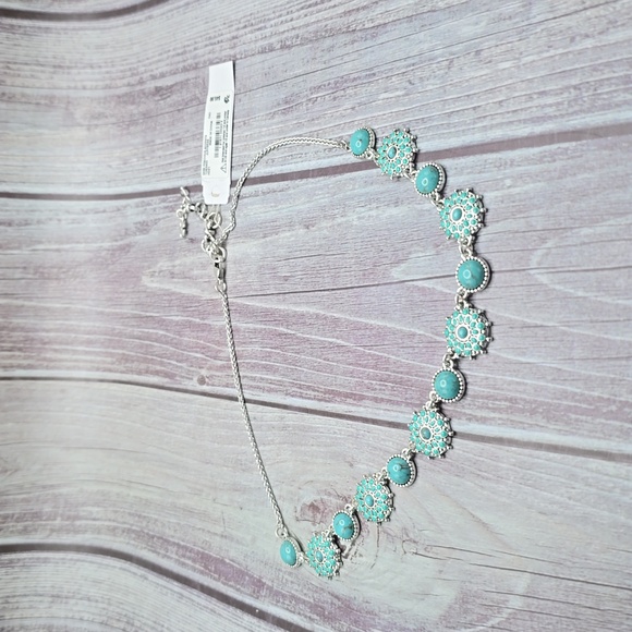 Lucky brand silver w/ turquoise charms princess/choker necklace. NWT** - Picture 1 of 4